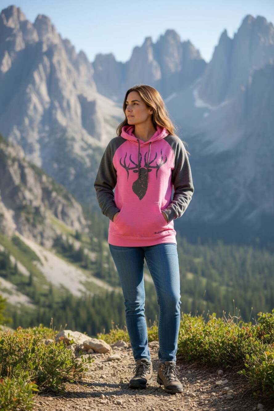 King's Camo Women's Triblend Fleece Hoodie Pink and Charcoal Grey Size Small